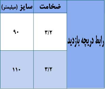 جدول مشخصات رابط دریچه بازدید با سایزهای ۹۰ و ۱۱۰ و ضخامت ۳/۲ میلیمتر، تولیدی کارخانه آرمین لوله شرق.